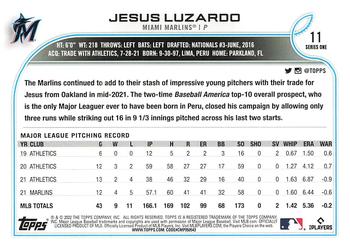 2022 Topps - 582 Montgomery #11 Jesus Luzardo  Back