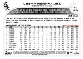 2022 Topps - 582 Montgomery #28 Cesar Hernandez  Back