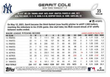 2022 Topps - 582 Montgomery #35 Gerrit Cole  Back