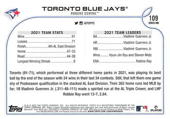 2022 Topps - 582 Montgomery #109 Toronto Blue Jays Back