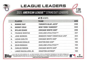 2022 Topps - 582 Montgomery #138 AL Strikeouts Leaders (Robbie Ray / Gerrit Cole / Dylan Cease)  Back