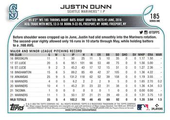 2022 Topps - 582 Montgomery #185 Justin Dunn  Back