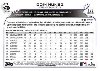 2022 Topps - 582 Montgomery #193 Dom Nunez  Back