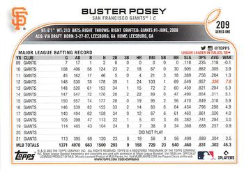 2022 Topps - 582 Montgomery #209 Buster Posey  Back