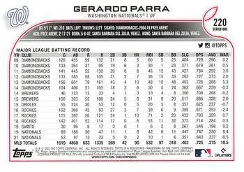 2022 Topps - 582 Montgomery #220 Gerardo Parra  Back