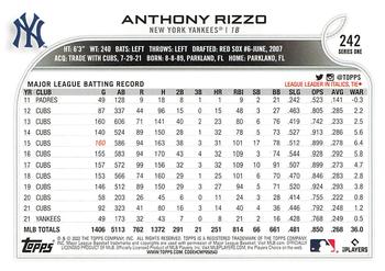 2022 Topps - 582 Montgomery #242 Anthony Rizzo  Back