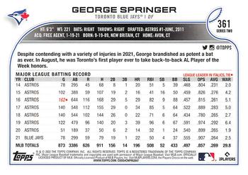 2022 Topps - 582 Montgomery #361 George Springer Back