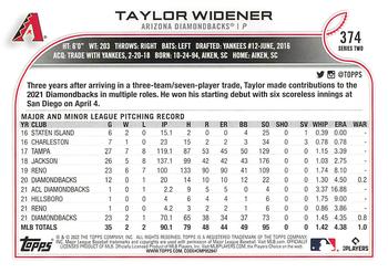 2022 Topps - 582 Montgomery #374 Taylor Widener Back