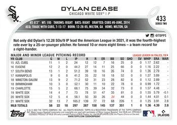 2022 Topps - 582 Montgomery #433 Dylan Cease Back