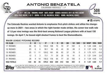 2022 Topps - 582 Montgomery #508 Antonio Senzatela Back