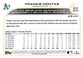 2022 Topps - 582 Montgomery #512 Frankie Montas Back