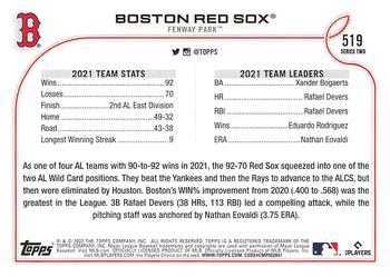 2022 Topps - 582 Montgomery #519 Boston Red Sox Back