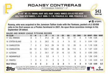 2022 Topps - 582 Montgomery #543 Roansy Contreras Back