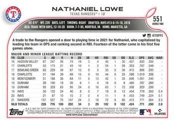 2022 Topps - 582 Montgomery #551 Nathaniel Lowe Back