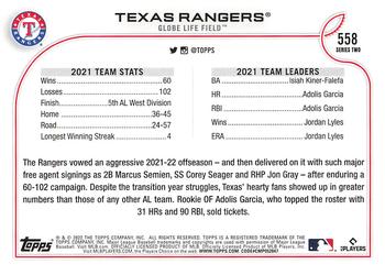 2022 Topps - 582 Montgomery #558 Texas Rangers Back
