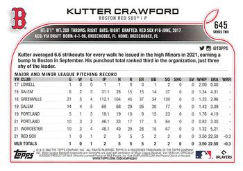 2022 Topps - 582 Montgomery #645 Kutter Crawford Back