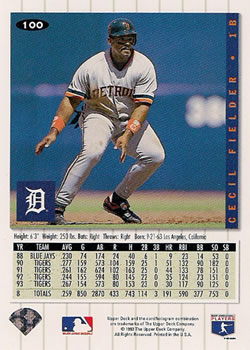 1994 Collector's Choice #100 Cecil Fielder Back