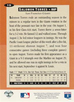 1994 Collector's Choice #19 Salomon Torres Back