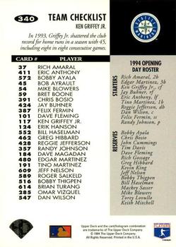 1994 Collector's Choice #340 Ken Griffey Jr. Back