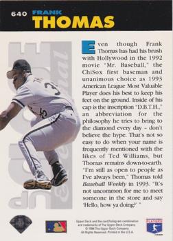 1994 Collector's Choice #640 Frank Thomas Back