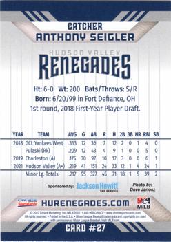 2022 Choice Hudson Valley Renegades #27 Anthony Seigler Back
