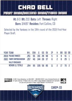 2021 Choice Hudson Valley Renegades #03 Chad Bell Back