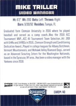 2021 Choice Hudson Valley Renegades #40 Mike Triller Back