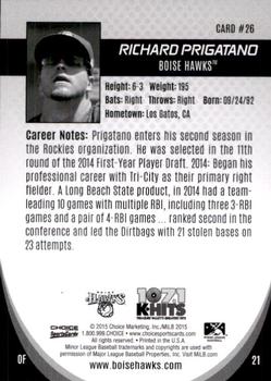 2015 Choice Boise Hawks #26 Richard Prigatano Back