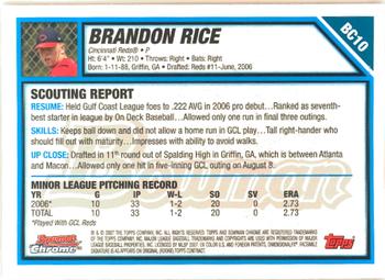2007 Bowman - Chrome Prospects #BC10 Brandon Rice Back