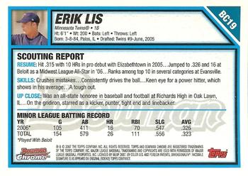 2007 Bowman - Chrome Prospects #BC19 Erik Lis Back