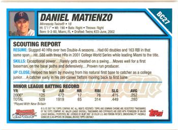 2007 Bowman - Chrome Prospects #BC27 Daniel Matienzo Back