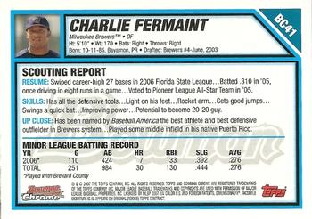 2007 Bowman - Chrome Prospects #BC41 Charlie Fermaint Back