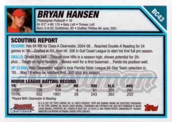 2007 Bowman - Chrome Prospects #BC43 Bryan Hansen Back