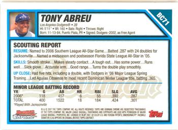 2007 Bowman - Chrome Prospects #BC71 Tony Abreu Back