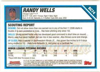 2007 Bowman - Chrome Prospects #BC74 Randy Wells Back