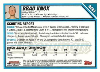 2007 Bowman - Chrome Prospects #BC83 Brad Knox Back
