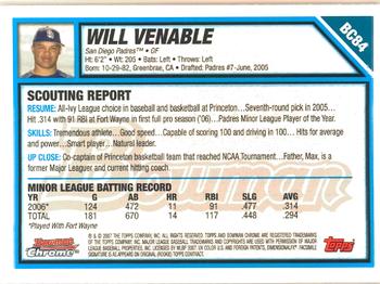 2007 Bowman - Chrome Prospects #BC84 Will Venable Back