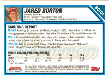 2007 Bowman - Chrome Prospects #BC101 Jared Burton Back