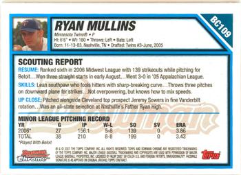 2007 Bowman - Chrome Prospects #BC109 Ryan Mullins Back