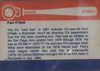1981 Charlotte O's #NNO Paul O'Neill Back