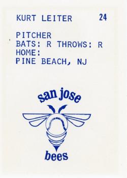 1983 Barry Colla San Jose Bees #24 Kurt Leiter Back