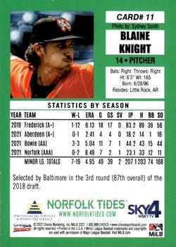 2022 Choice Norfolk Tides #1 #11 Blaine Knight Back