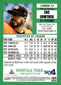 2022 Choice Norfolk Tides #1 #13 Zac Lowther Back