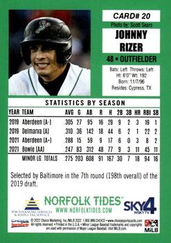 2022 Choice Norfolk Tides #1 #20 Johnny Rizer Back