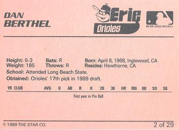 1989 Star Erie Orioles - Platinum #2 Dan Berthel Back