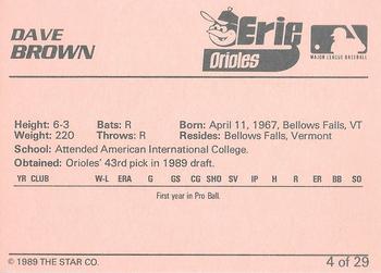 1989 Star Erie Orioles - Platinum #4 Dave Brown Back