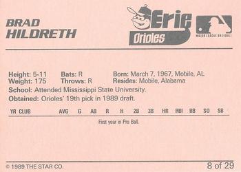 1989 Star Erie Orioles - Platinum #8 Brad Hildreth Back