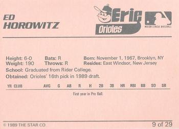 1989 Star Erie Orioles - Platinum #9 Ed Horowitz Back