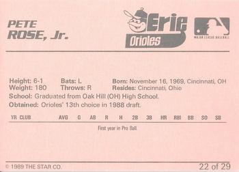 1989 Star Erie Orioles - Platinum #22 Pete Rose, Jr. Back