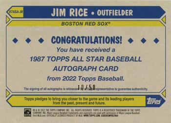 2022 Topps - 1987 Topps Baseball 35th Anniversary All-Stars Autographs Black #87ASA-JR Jim Rice Back